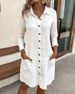 Women's Clothing Casual Solid Color Cotton And Linen Buttoned Medium Long Short Sleeved Loose Dress_ecoleips.com