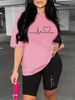 Women’s 2 Piece Outfit Set – Oversized Graphic T-Shirt And Biker Shorts Matching Set, Casual Summer Lounge Tracksuit For Daily Wear M-895_ecoleips.com