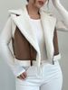 Women's Reversible Faux Shearling Jacket With Lapel Collar & Diagonal Zipper - Cozy Winter Outerwear For Street Fashion (Brown, S-XXL)_ecoleips.com