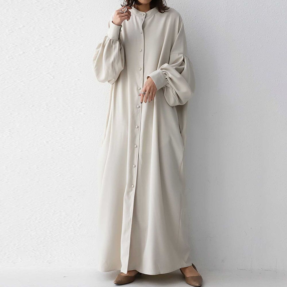 Elegant Two-Way Round Neck Chiffon Maxi Dress With Lantern Sleeves - Soft Flowy & Versatile For Casual & Office Wear (Black, Beige, One Size)_ecoleips.com