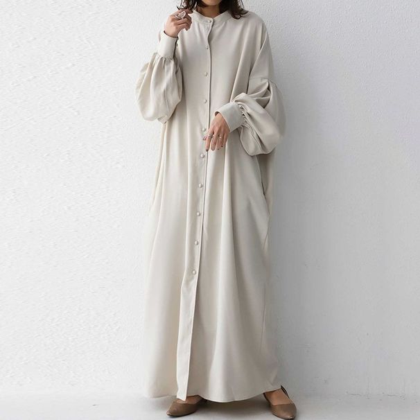 Elegant Two-Way Round Neck Chiffon Maxi Dress With Lantern Sleeves - Soft Flowy & Versatile For Casual & Office Wear (Black, Beige, One Size)_ecoleips.com