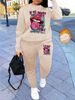 Women's Autumn And Winter Hip-hop Casual Street Lip Print Letter Pattern Print Round Neck Sports Shirt+sports Pants Set-554_ecoleips.com