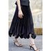 Women's Clothing Layered Petal Hem Pleated Midi Skirt – Elegant Office-to-Evening A-Line Skirt (Black)_ecoleips.com