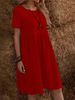 Solid Color Round Neck Short Sleeve Dress For Women Loose Fitting With Pockets Popular Style_ecoleips.com
