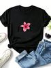 Women's Round Neck Short-sleeved T-shirt, Lily Pattern And Letter Print, Loose And Casual Summer Basic T-shirt_ecoleips.com
