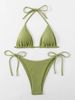 Ribbed Halter Tie String Bikini Set Women Solid Triangle Two Piece Swimsuit Side Tie Cheeky High Cut Bathing Suit Summer Beach Swimwear_ecoleips.com