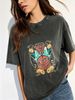 Swallow Floral Print Oversized Vintage-Wash Distressed T-Shirt – Unisex Loose-Fit Crew-Neck Short-Sleeve Top With A Retro Vibe_ecoleips.com