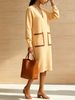 Contrast Rib Knit Midi Dress, Loose Pocket Knit Dress_ecoleips.com