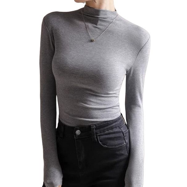 Women's Plus-Size Long-Sleeved T-Shirt With Half-High Collar, Stylish Pleated Design, Autumn-Winter Slimming Base Layer_ecoleips.com