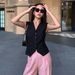 Women's Clothing Black V neck small suit vest for women_ecoleips.com