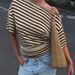 2025 Autumn New Arrival American Retro Striped Off Shoulder Slimming T Shirt Top_ecoleips.com