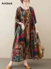 Short Sleeve Cotton Linen Vintage Print Summer Long Dresses For Women 2026 Casual Loose Holiday Ladies Dress Elegant Clothes_ecoleips.com