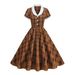 Women's Retro Style Midi Dress Autumn/Winter Hepburn Classic British Aristocratic Court Fitted Waist Color Block Collar Full Skirt_ecoleips.com