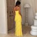 European And American 2026 Spring/Summer Sexy Backless Strap V-Neck Off-Shoulder Wave Slim Fit Side Slit Long Dress_ecoleips.com