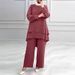 H731 Muslim New Women's Clothing Solid Color Double Layer Top Fashion Elegant Loose Wide Leg Pants Set_ecoleips.com