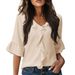 Women's V-Neck Ruffle Blouse With Flutter Sleeves, Flowy Cold Silk Relaxed Top For Elegant Casual Wear_ecoleips.com