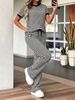 Women's Spring Summer Two Piece Set Striped Round Neck Short Sleeve Top And Drawstring Loose Straight Leg Pants_ecoleips.com