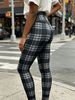 Fleece Lined Plaid Yoga Leggings High Waist Stretch Thermal Workout Pants_ecoleips.com