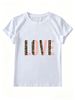 Women Leopard Splicing LOVE Letter Graphic Crew Neck Short Sleeve Casual Tee_ecoleips.com