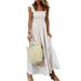 Summer New Style Women's Plaid Pleated Long Dress Sweet Square Neck American Clothing_ecoleips.com