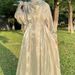 Verve Puff Sleeve Beaded Cardigan With Sleeveless Inner Two-Piece Set Flowing Sheer Long Dress_ecoleips.com
