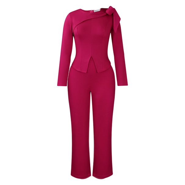 Women's Clothing New Style Fashion Temperament Solid Color Long Sleeved Tops And Pants_ecoleips.com