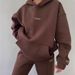 Women's Clothing Fleece Hoodie & Jogger Set - Long Sleeve Thickened Sweatshirt & Pants Outfit, Casual Letter Print Two-Piece (Black, Dark Gray, Blue)_ecoleips.com