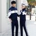 Spring And Autumn Middle Junior Casual Long-sleeve Two-piece Set, High School Student Blue Class Uniform Sportswear_ecoleips.com