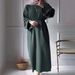 Muslim Fashion Casual Temperament Knitted Round Neck Pullover Puff Sleeve One Step Dress_ecoleips.com