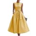 Women's Sleeveless V-Neck Linen-Like Midi Dress Elegant Minimalist Flowy Casual Summer Maxi Dress Breathable Linen-Like Fabric_ecoleips.com