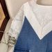 Women's Clothing Plus Size Women's V Neck Lace Stitching Denim Dress XX2522_ecoleips.com