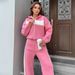 Women's Clothing Casual Street Style Contrast Color Striped Casual Streetwear Set - Color Block Striped High Neck Zip-Up Top & Straight Leg Pants_ecoleips.com