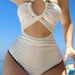 Elegant One-Piece Swimsuit With Crisscross Back & Gold Accents – Slimming High-Cut Design | Adjustable Straps & Built-in Bra (Quick-Dry Polyester)_ecoleips.com