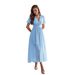 Women's European American Style Vacation Inspired Deep V Neck Short Sleeve Long Dress Spring Summer_ecoleips.com