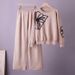 Cross-Border European And American Foreign Trade Elegant Knitted Round Neck Embroidered Sweater + Loose Casual Wide-Leg_ecoleips.com