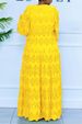 Plus Size V-Neck Bow Tie Floral Embroidered Dress – Lantern Sleeves & Pleated Maxi Dress For Women_ecoleips.com