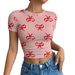 Women's Clothing Women's Fashionable Bow Print Short Round Neck T-Shirt Top Casual Sporty Digital Design For Spring Summer_ecoleips.com
