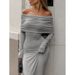 Autumn/Winter French-Style Knit Dress With One-Off Collar, Shoulder-Exposed Design, Fashionable Silhouette, And Slimming_ecoleips.com