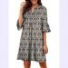 2025 New Solid Color V-Neck Loose Pleated Five Quarter Ruffle Sleeve Dress For Women_ecoleips.com