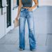 Women's Clothing Jeans Women's Fashion Washed Ripped Holes Slimming Wide Leg Denim Trousers_ecoleips.com