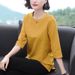 Solid-Color T-Shirt With Seven-Quarter Sleeves, Designed In A Korean Style For Women; Available In Large Sizes. Suitable_ecoleips.com