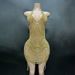 Women's Clothing Gold Mesh Backless Shiny Yellow Diamond Bar Performance Party Gathering Host Elegant Slim Short Skirt_ecoleips.com