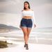 Denim Shorts For Women - High Stretch Vintage Washed Jeans Shorts With Roll-Up Hem, Mid Waist Comfort Fit, Summer Casual Streetwear_ecoleips.com