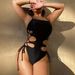 Women's One Piece Swimsuit - Solid Color Hollow Out Bikini With Chest Pad, No Steel Support, Nylon Fabric For Swimming_ecoleips.com