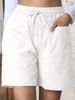 2025s 2025 Summer New Loose Linen Casual Shorts With Pockets Solid Color Plus Size High Waist Wide Leg Pants For Women_ecoleips.com