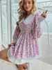 Tossy Ruffled Fashion Printed Mini Dress For Women V-Neck Patchwork Contrast Slim Long Sleeve Party Dress Female Bodycon Dress_ecoleips.com