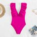 V Neck Ruffled One Piece Swimsuit For Women Bodycon Style Conservative Triangle Beach Swimwear_ecoleips.com