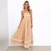 European And American 2026 Summer Strapless Low Square Neck Layered Flowy Beach Vacation Party Long Dress_ecoleips.com