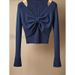 Women's Clothing Niche Design High End Blue Off Shoulder Bow Two Piece Wool Sweater_ecoleips.com