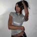 Women's Fashion Metallic round Neck Short Sleeve T-Shirt Tight Fit European American Style Spring New 2023 Top_ecoleips.com